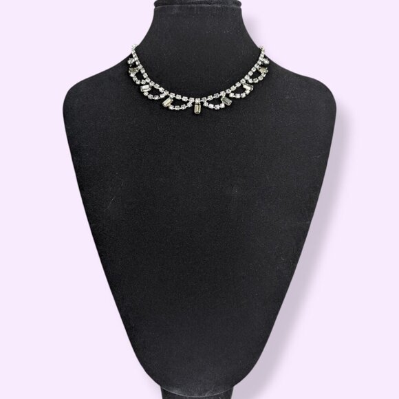 Vintage Rhinestone Fanning Baguette Necklace - Picture 3 of 6